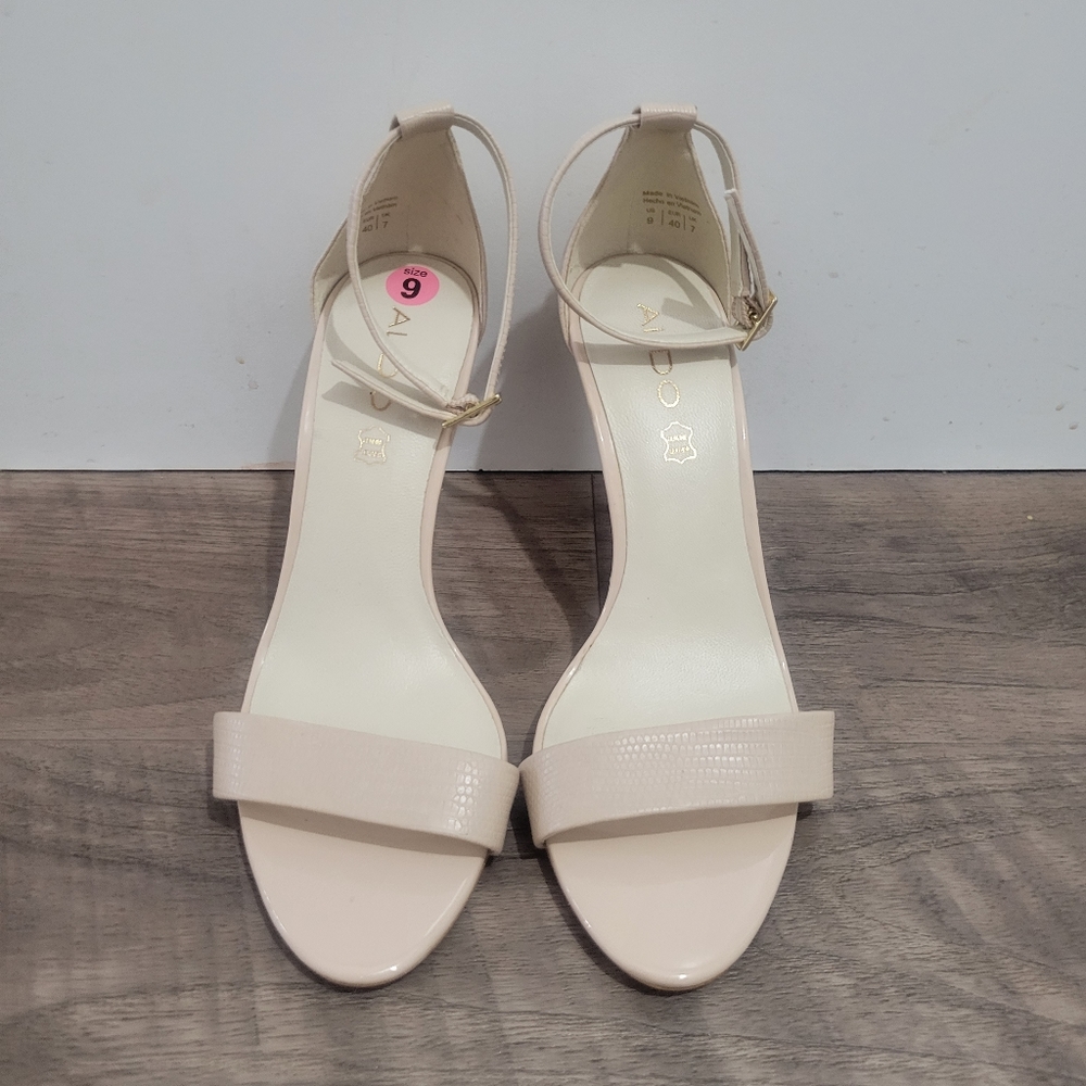 Aldo tan/nude embossed leather snake print stiletto sandals